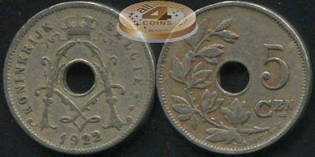 Бельгия. 5 центимов. 1922 (VF)