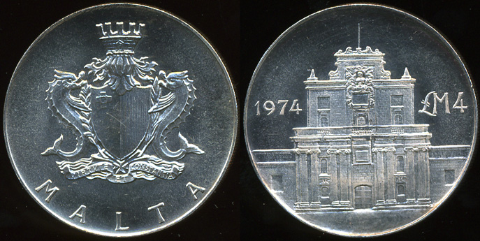 Мальта. 4 фунта. 1974. Серебро