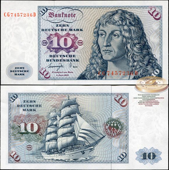 Германия (ФРГ). 10 марок (Unc) 1977