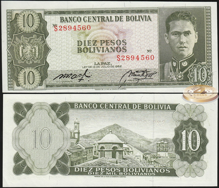 Боливия. 10 песо (Unc) 1962