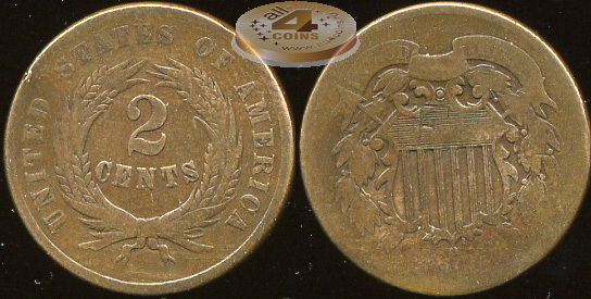 США. 2 цента. 1864 (VF/VG)