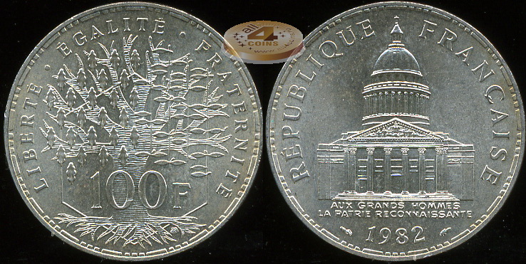 Франция. 100 франков. 1982 (Unc. Серебро)