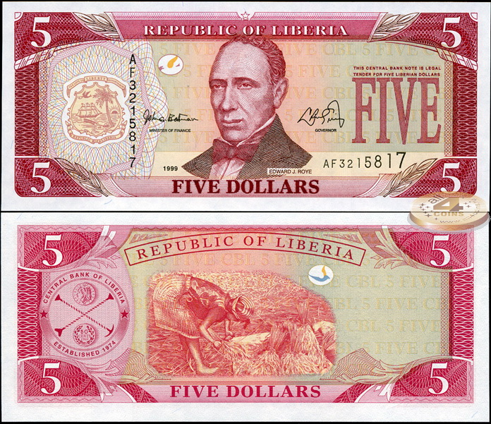 Либерия. 5 долларов (Unc) 1999