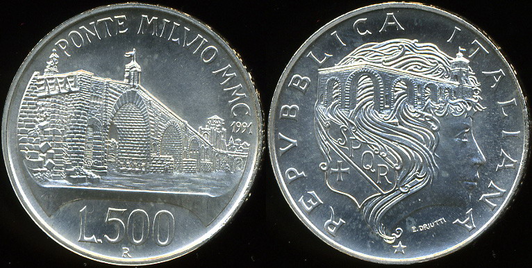 Италия. 500 лир. 1991 (Unc. Серебро)