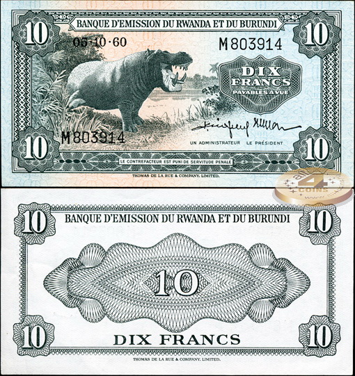 Бельгийские Руанда и Бурунди. 10 франков (Unc) 1960