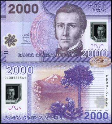 Чили. Банкнота 2000 песо. 2009(2010). Unc. Пластик. Кат.# P.162a