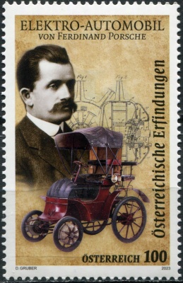 Австрия. 2023. Электромобиль Фердинанда Порше (Почтовая марка. MNH OG)