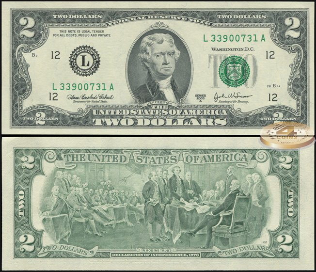 США. 2 доллара (Unc) 2003A.L