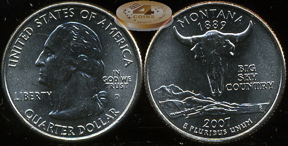 США. 25 центов [Квотер]. 2007.D (Unc) Монтана