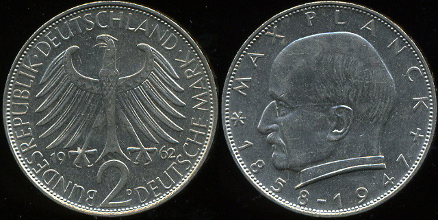 Германия (ФРГ). 2 марки (aUnc) 1962 D