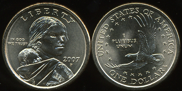 США. 1 доллар. "Голден доллар". 2007 (P). Unc