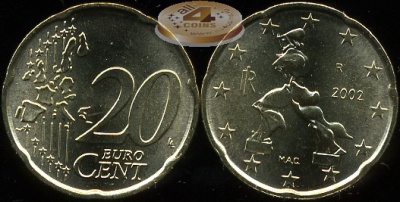 Италия. 20 евроцентов. 2002 (Unc)