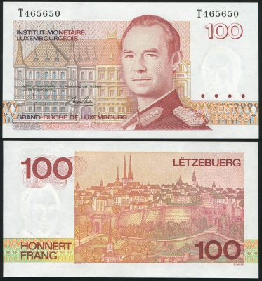 Люксембург Банкнота 100 франков 1993 Unc Бумага Кат# P.58b
