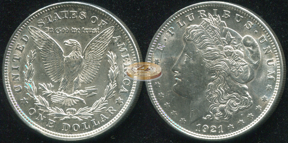 США. 1 доллар. 1921 (aUnc++. Серебро)