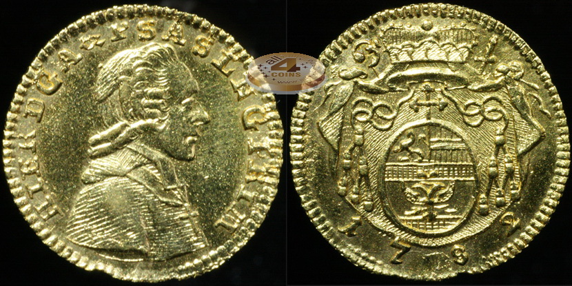 Австрия (Зальцбург). 1/4 дуката. 1782 (XF. Золото)