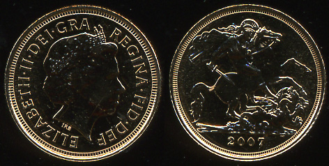 Великобритания. 1/2 соверена. 2007 год (Unc. Золото)