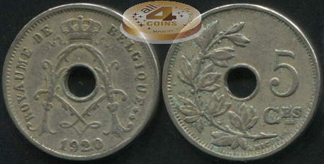 Бельгия. 5 центимов. 1920 (VF)