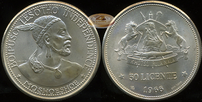 Лесото. 50 лисенте. 1966 (Unc. Серебро)