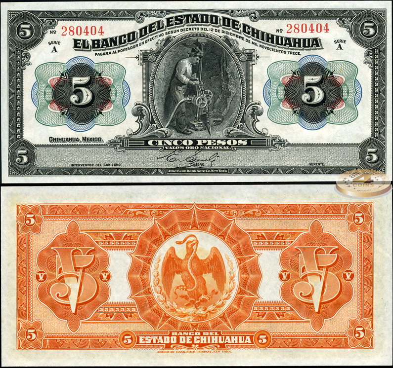 Мексика. 5 песо (Unc) 1913