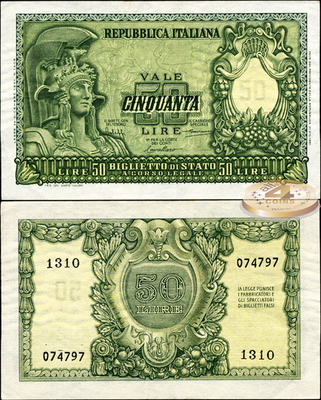 Италия. 50 лир (aUnc) 1951
