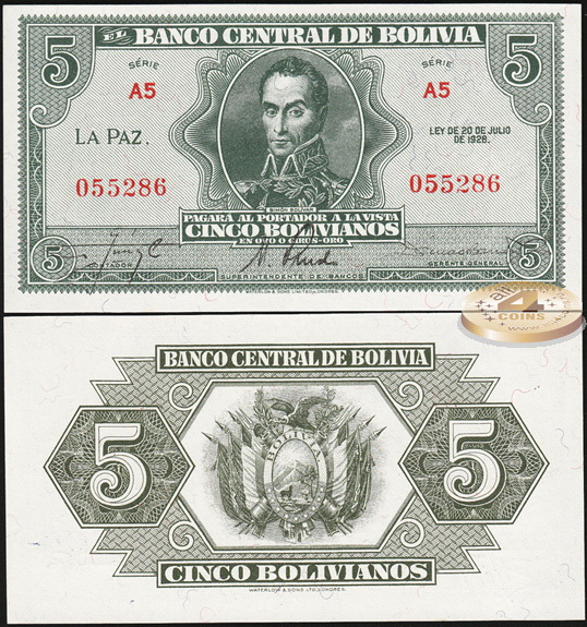 Боливия. 5 боливиано (Unc) L.1928