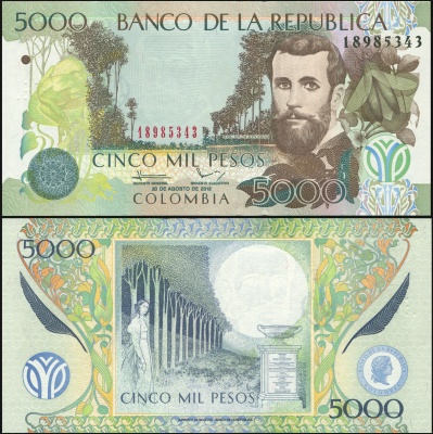Колумбия Банкнота 5000 песо 20.08.2012 (2014) Unc Бумага Кат# P.452n