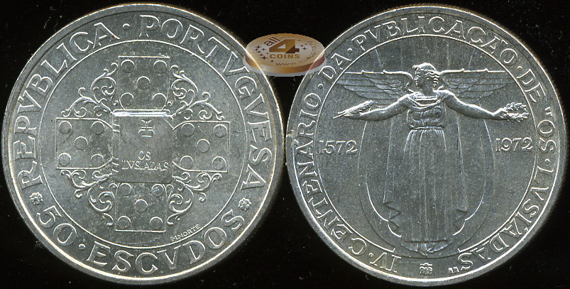 Португалия. 50 эскудо. 1972 (Unc. Серебро)