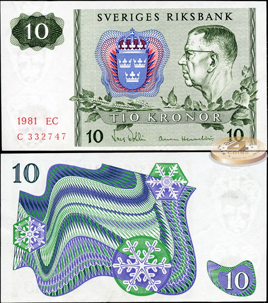 Швеция. 10 крон (Unc) 1981