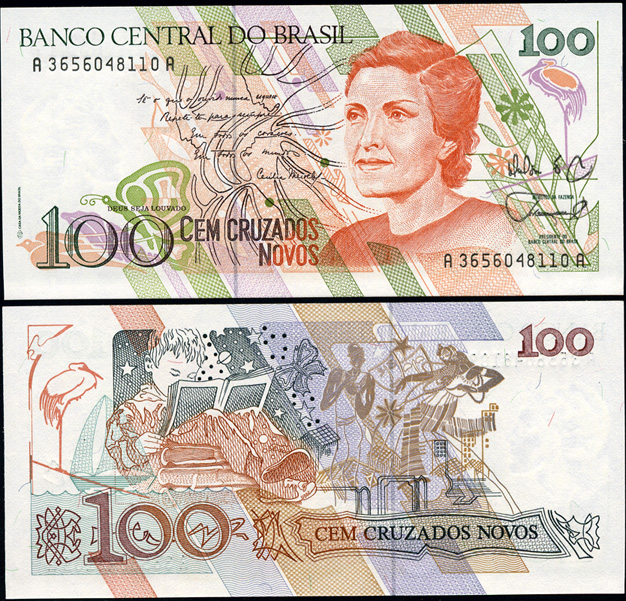 Бразилия. 100 новых крузадо (Unc) 1989