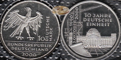 Германия (ФРГ). 10 марок. 2000 J (Proof. Серебро)