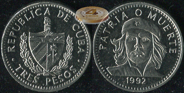 Куба. 3 песо. 1992 (Unc)