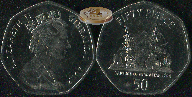 Гибралтар. 50 пенсов. 2007 (Unc)