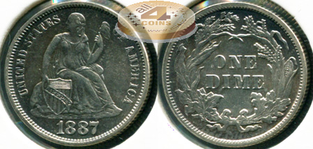 США. 10 центов (Дайм). 1887 (aUnc++. Серебро)