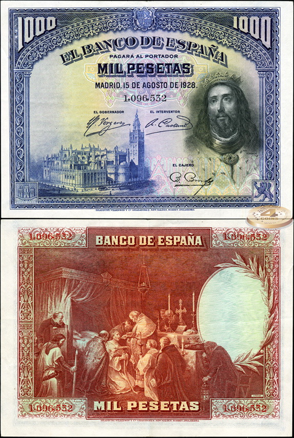 Испания. 1000 песет (aUnc) 1928