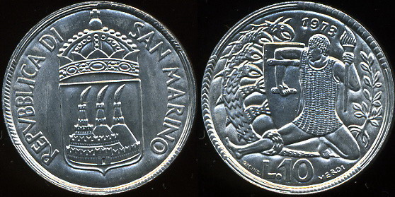 Сан-Марино. 10 лир. 1973 (Unc)