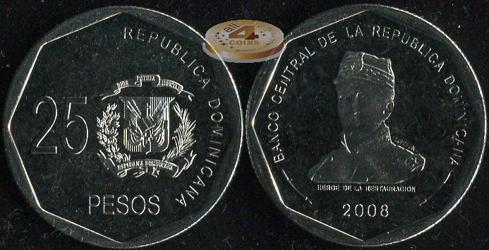 Доминиканская республика. 25 песо. 2008 (Unc)