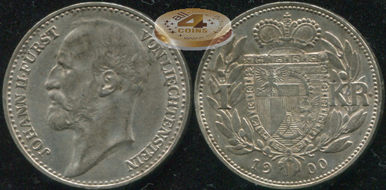 Лихтенштейн. 1 крона. 1900 (aUnc. Серебро)