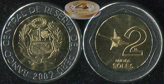 Перу. 2 новых соля. 2007 (Unc. Биметалл)