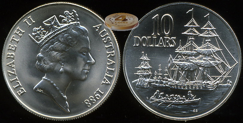 Австралия. 10 долларов. 1988 (Unc. Серебро)