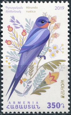 Армения. 2019. Деревенская ласточка (Hirundo rustica) (Почтовая марка. MNH OG)