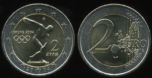 Греция. 2 евро. 2004 (Unc. Биметалл)