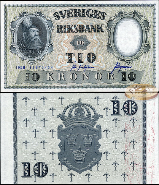 Швеция. 10 крон (Unc) 1958