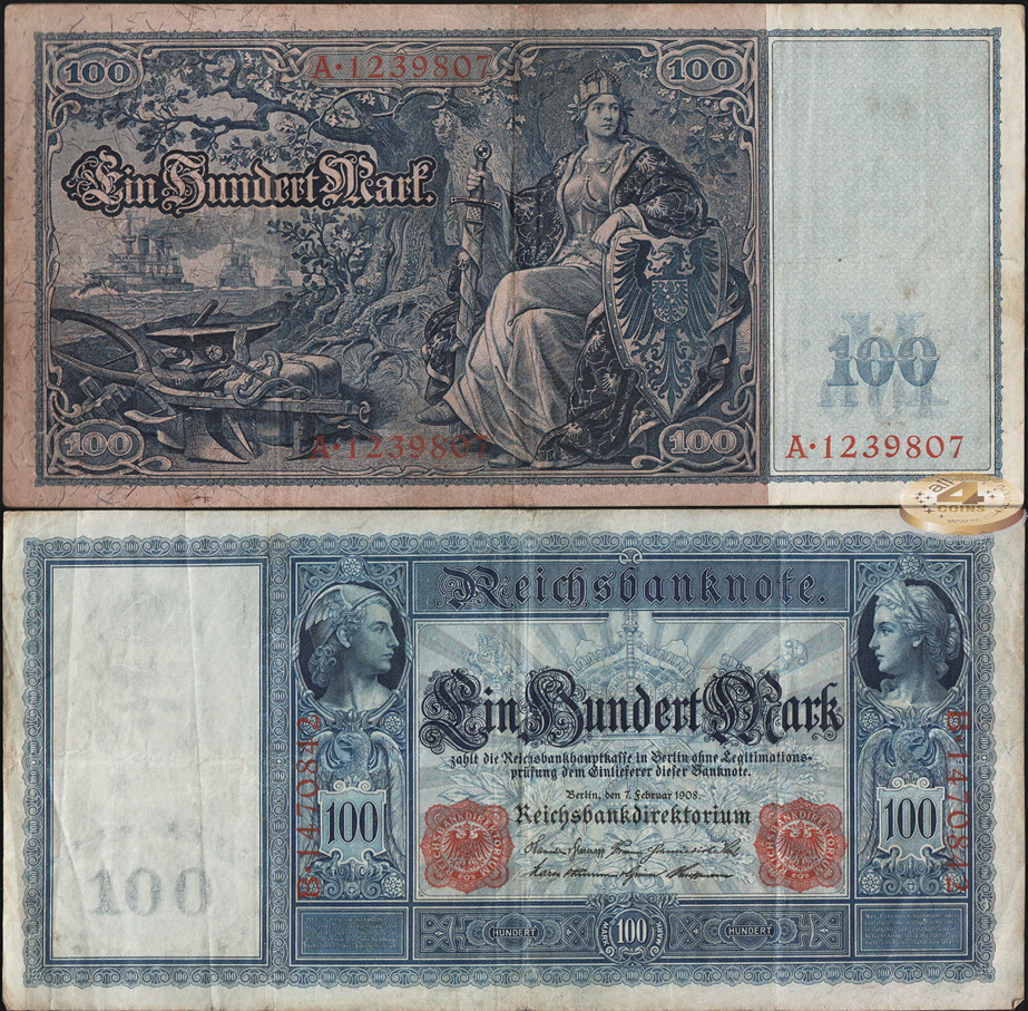 Германия (кайзеррейх). 100 марок (VF) 1908