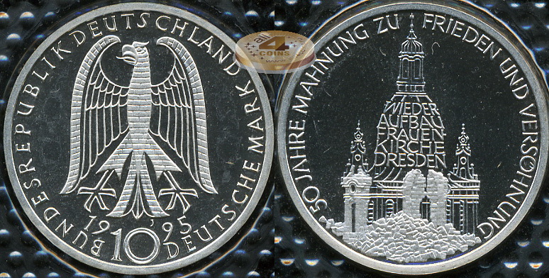 Германия (ФРГ). 10 марок. 1995 J (Proof. Серебро)