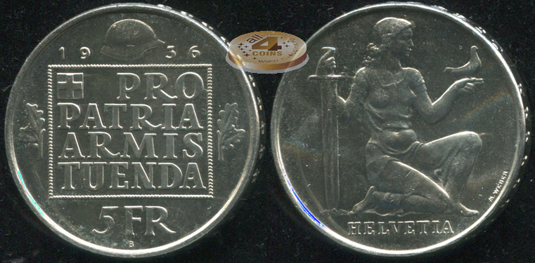 Швейцария. 5 франков. 1936 B (Unc. Серебро)