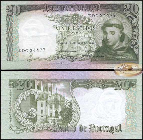Португалия. 20 эскудо (Unc) 1964