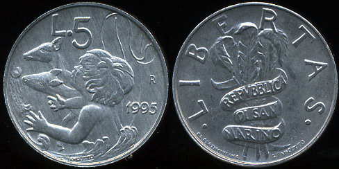 Сан-Марино. 5 лир. 1995 (Unc)