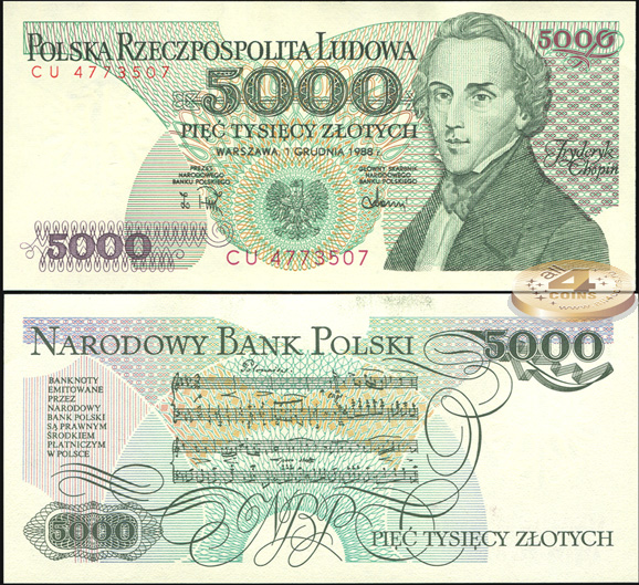 Польша. 5000 злотых (Unc) 1988