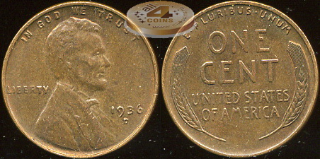 США. 1 цент. 1936.D (aUnc)