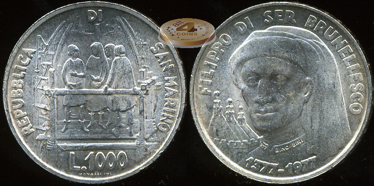Сан-Марино. 1000 лир. 1977 (Серебро)